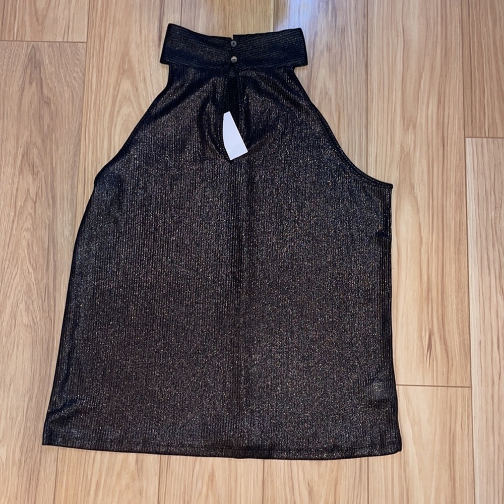 NWT Ann Taylor Black Metallic Halter Blouse - Picture 2 of 2